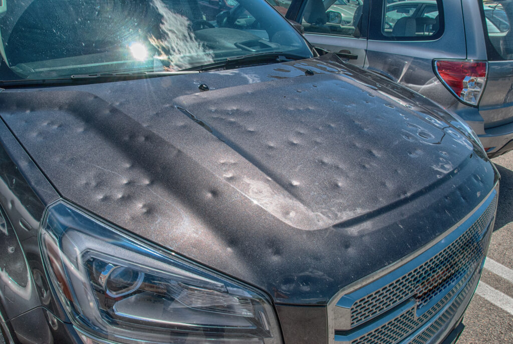 Hail damage to car